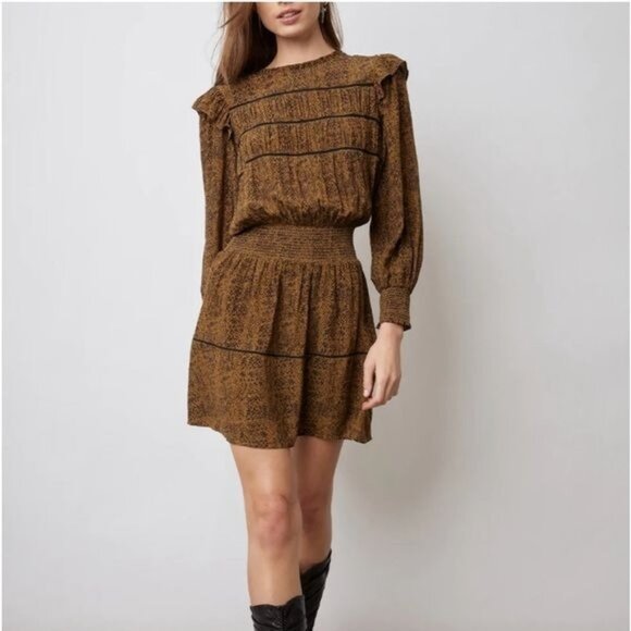 New RAILS Faren Sepia Python Long-Sleeve Mini Dress Size XS - Picture 10 of 12